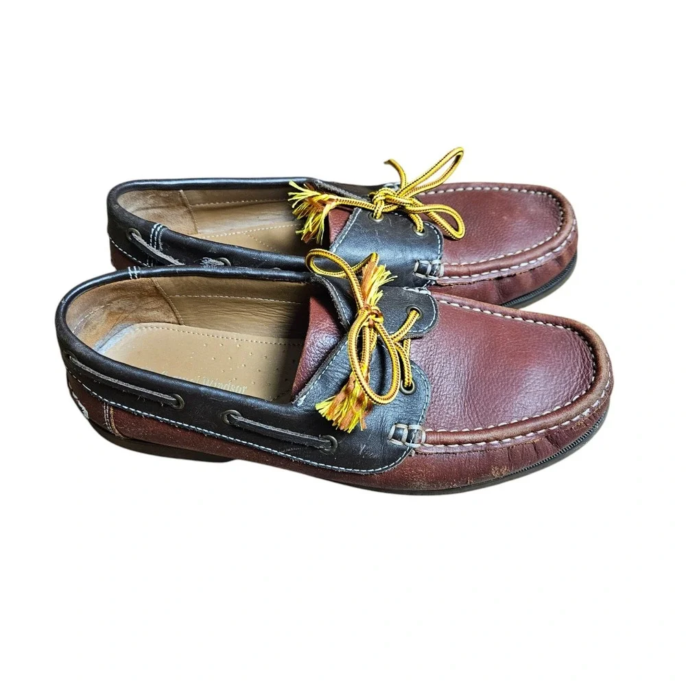 Samuel Windsor Deck Boat Shoes Mens Two Tone Black Burgundy Leather‎ Size 10